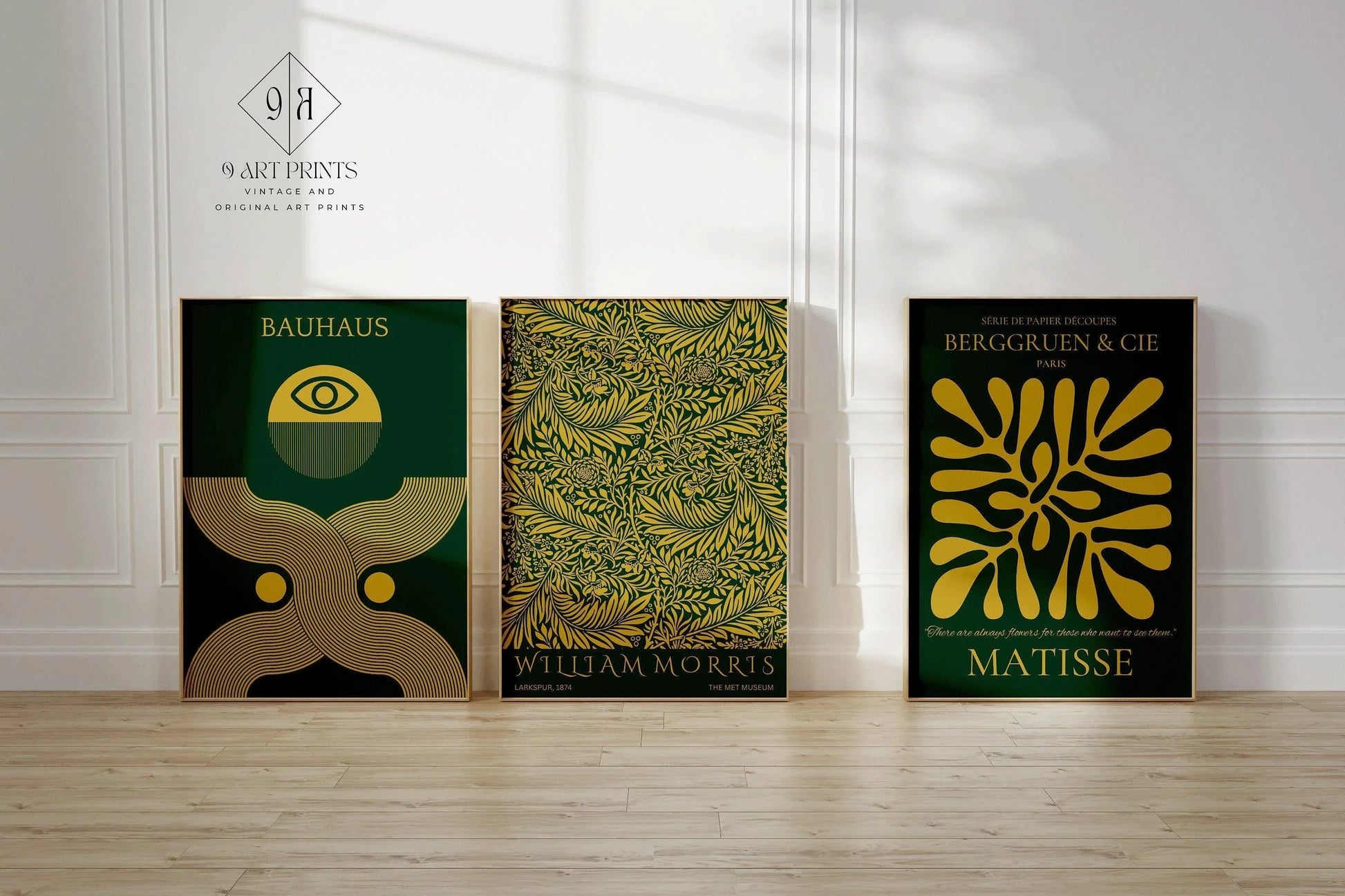 Bauhaus William Morris Matisse Art Print Set: Emerald Green Gold (Framed or Unframed)