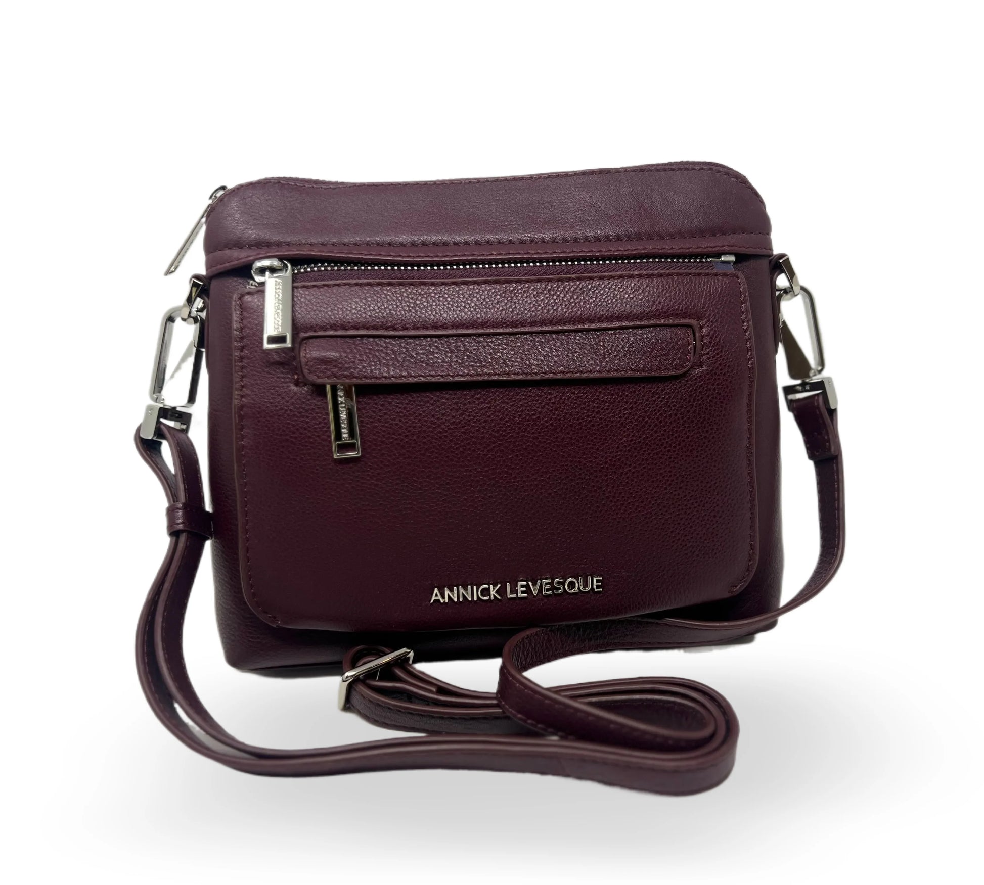 Small Eggplant Leather Shoulder Bag, Brigitte