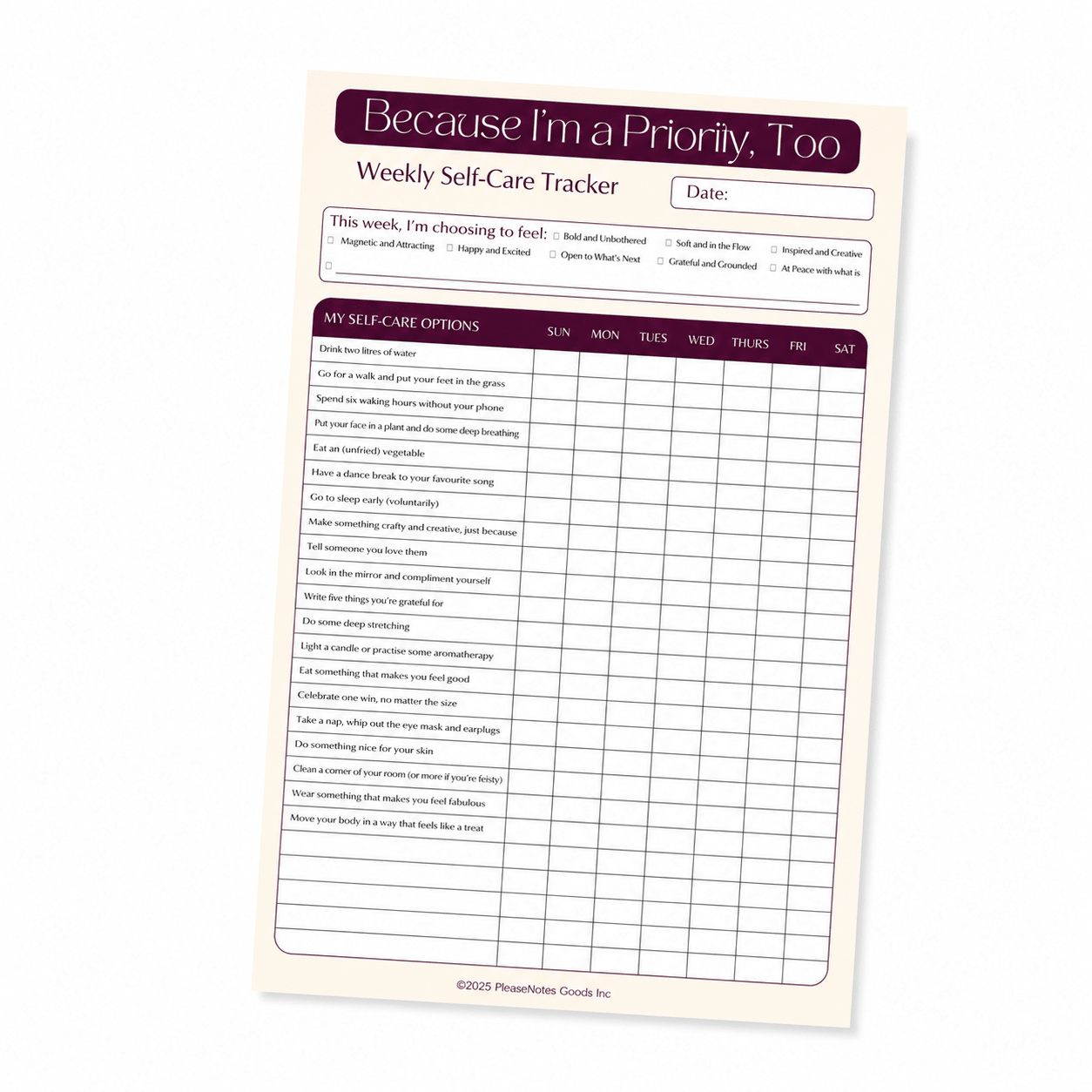 Because I’m a Priority, Too – Weekly Self-Care Tracker