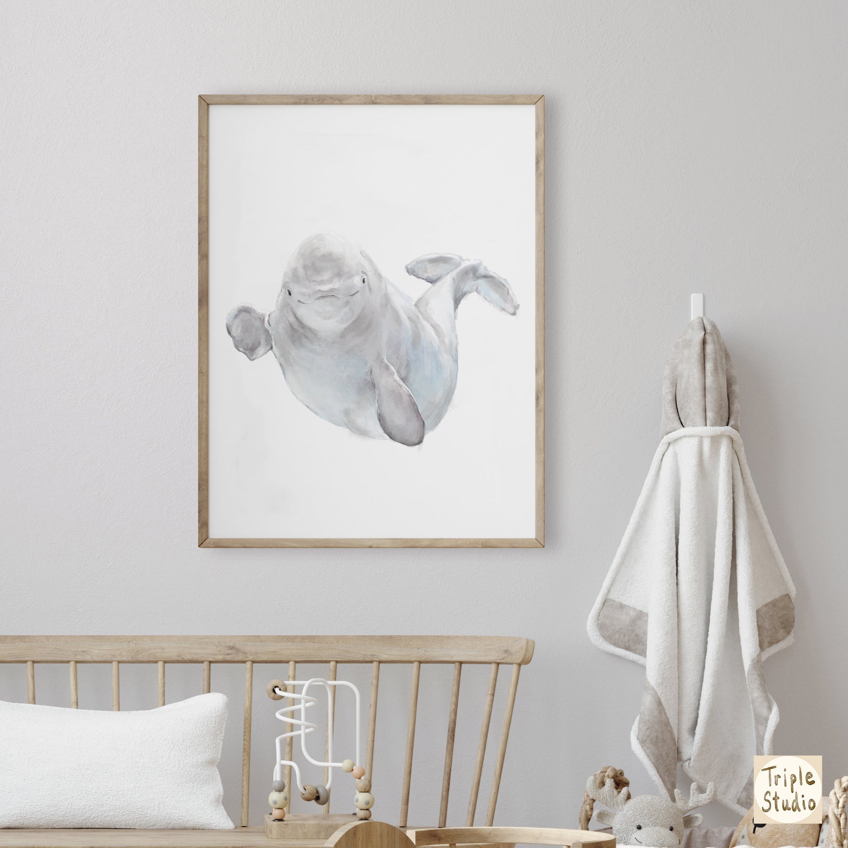 Estampe aquarelle Bébé Béluga