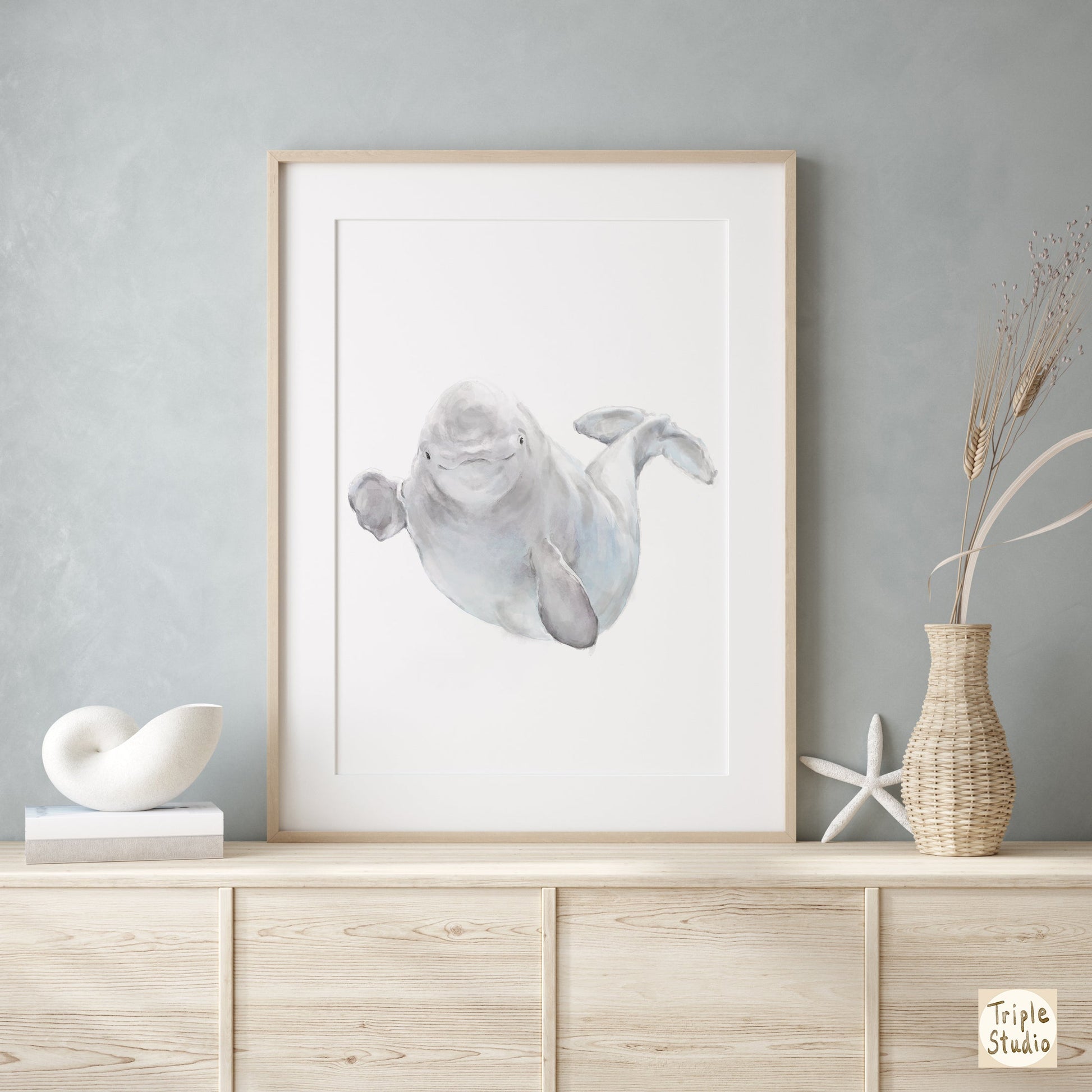 Estampe aquarelle Bébé Béluga