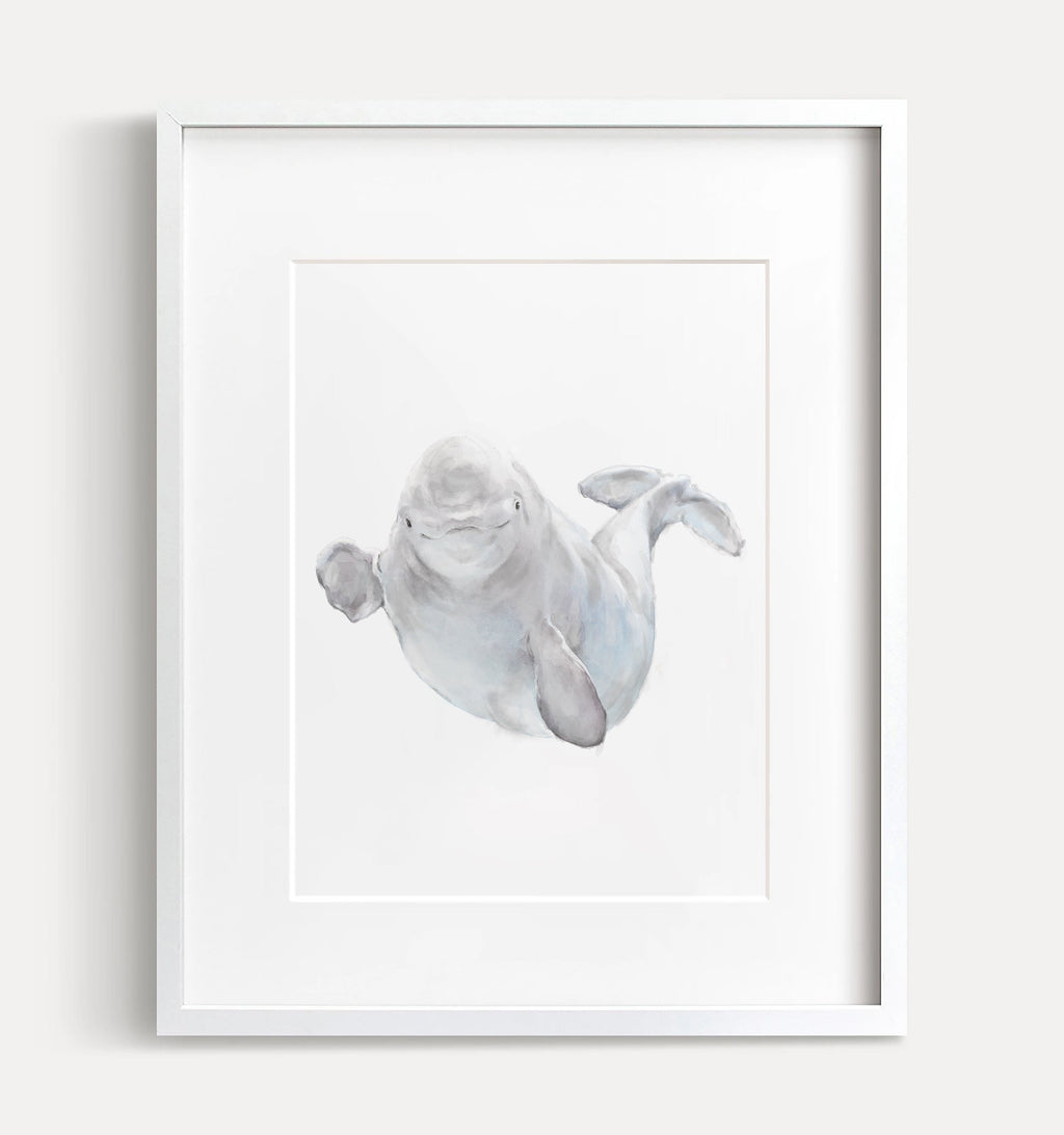 Estampe aquarelle Bébé Béluga
