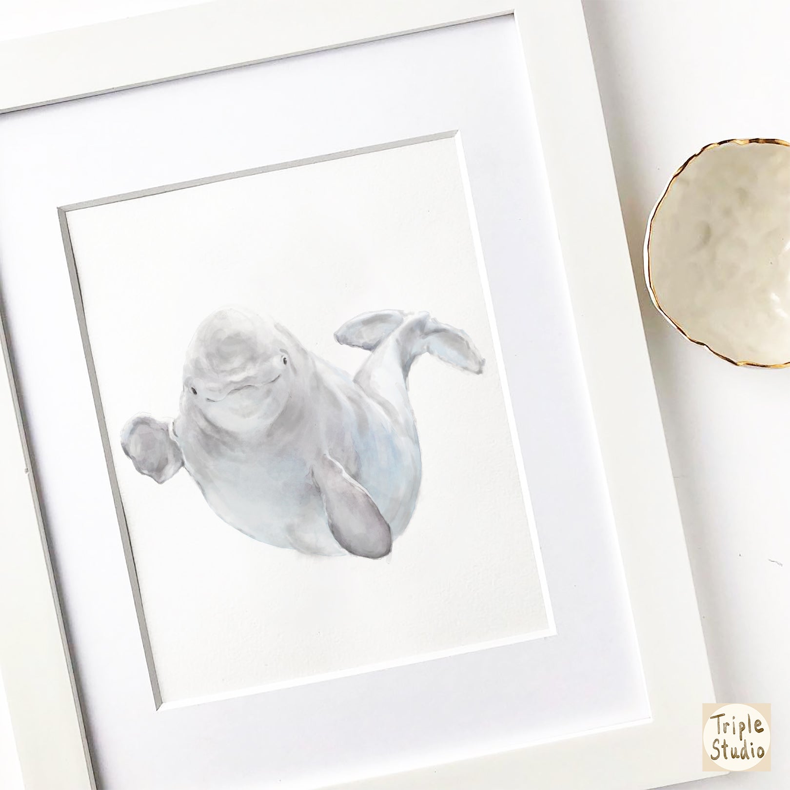 Estampe aquarelle Bébé Béluga