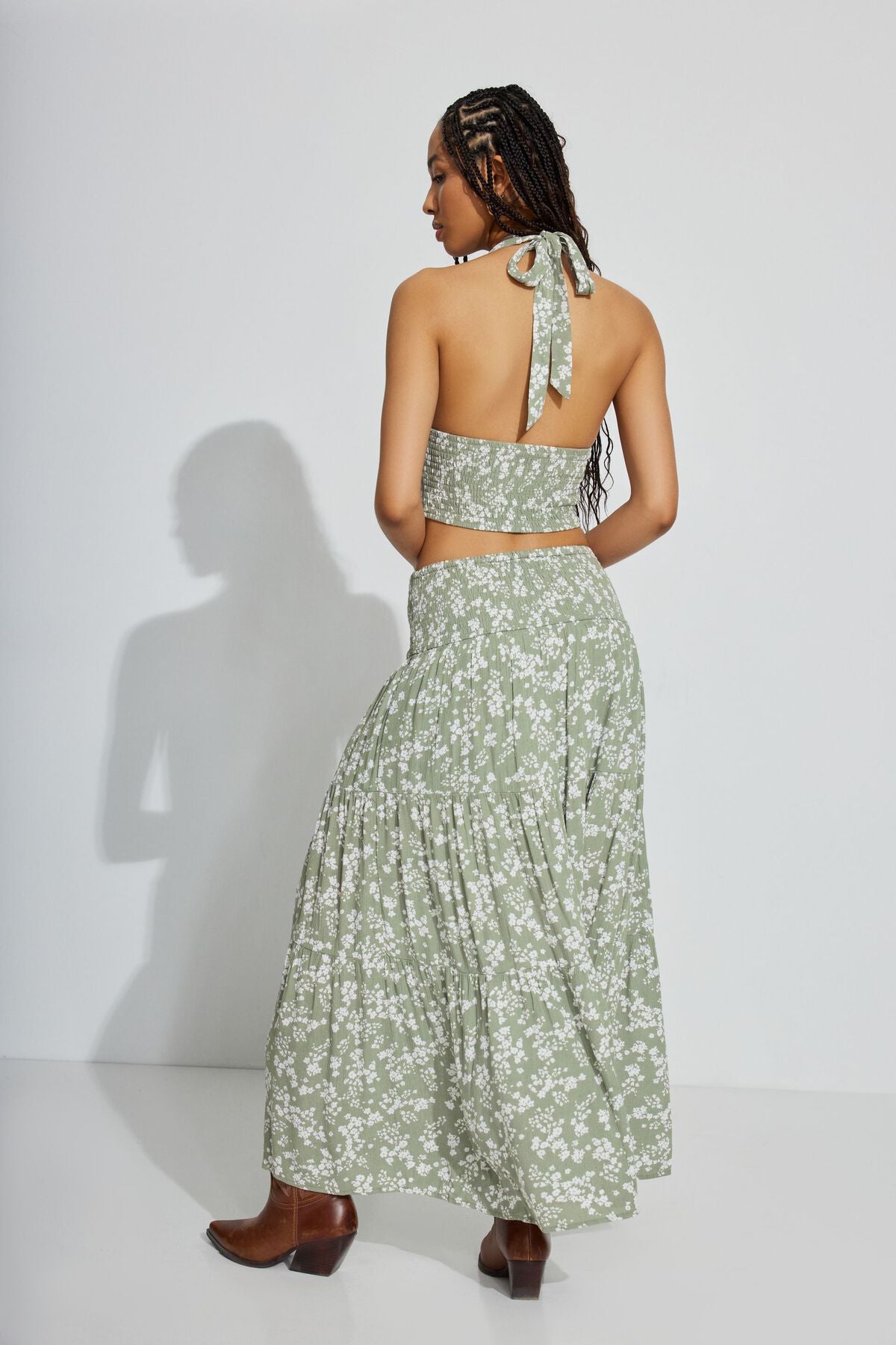 Jupe midi paysanne à smocks Eliana