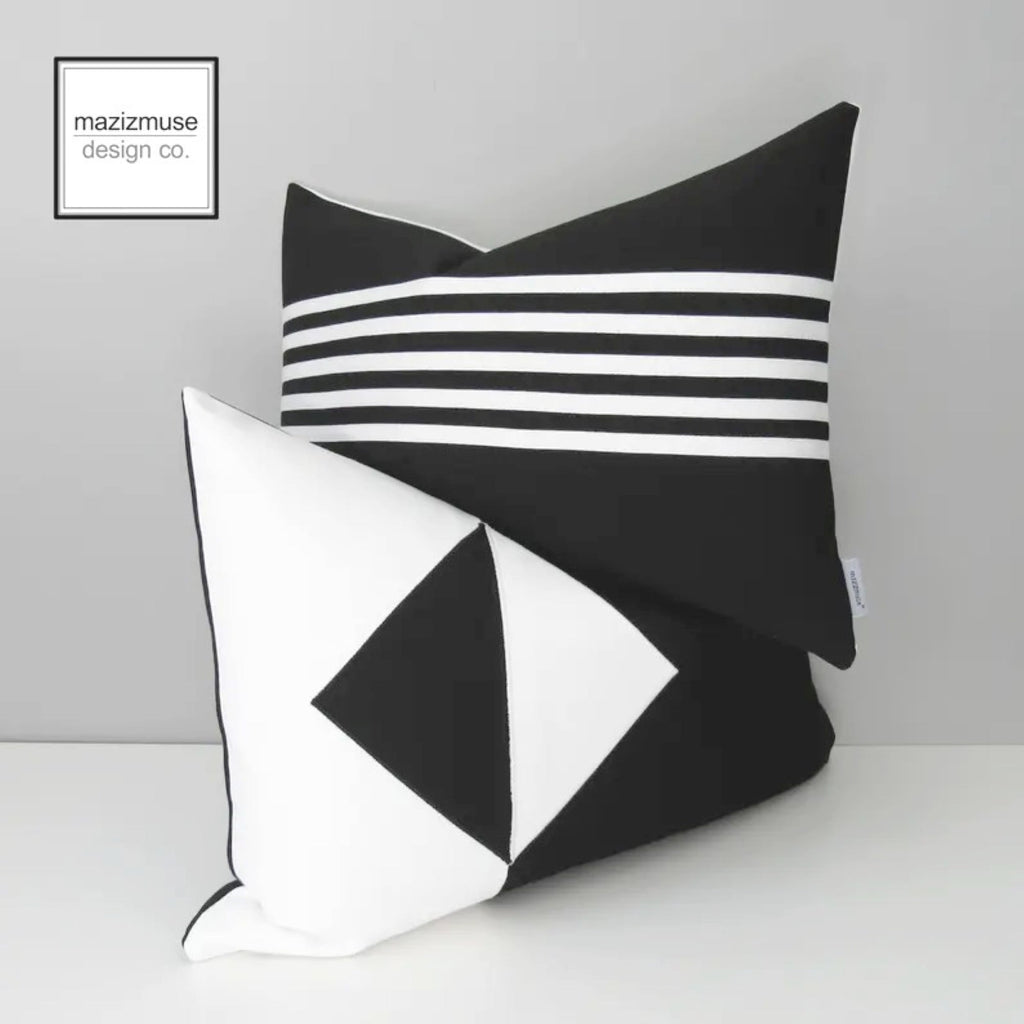Housse de coussin Sunbrella géométrique noire et blanche moderne, housse de coussin d'extérieur
