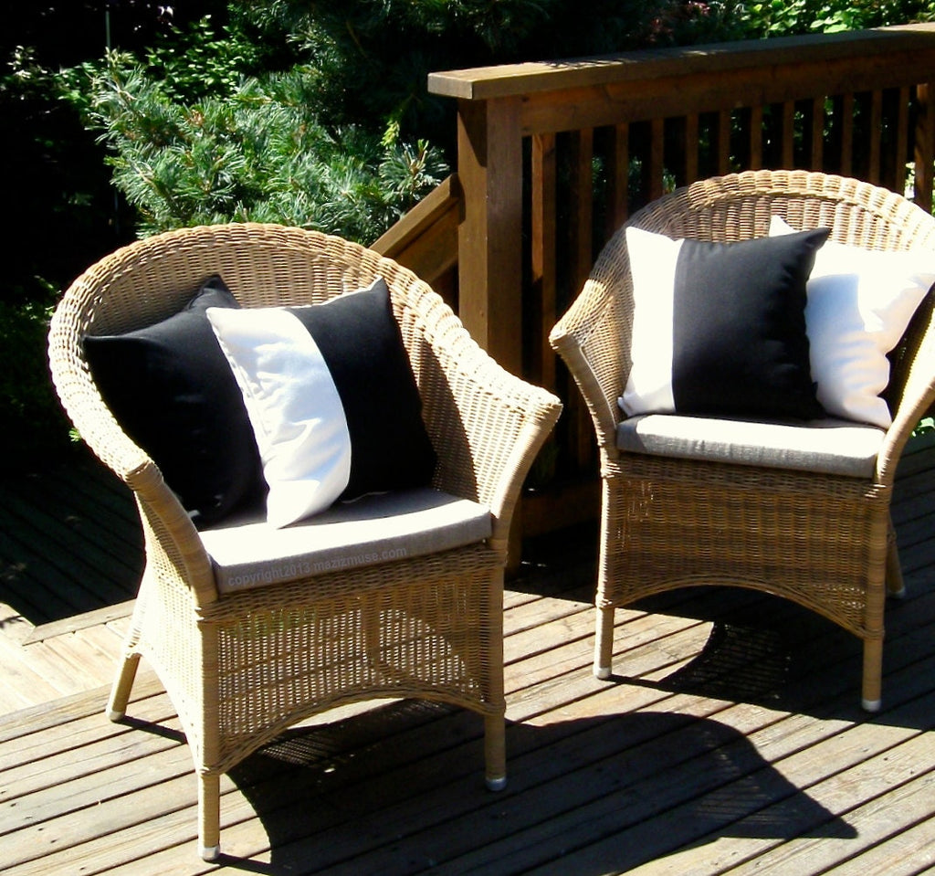 True Blue Sunbrella® Outdoor Pillow Cover with White Color block, Modern Cushions
