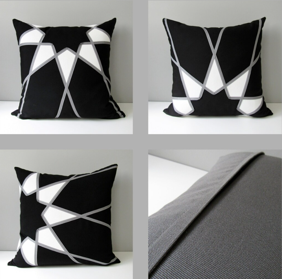 Housse de coussin d'extérieur Sunbrella® noir et blanc au motif mandala