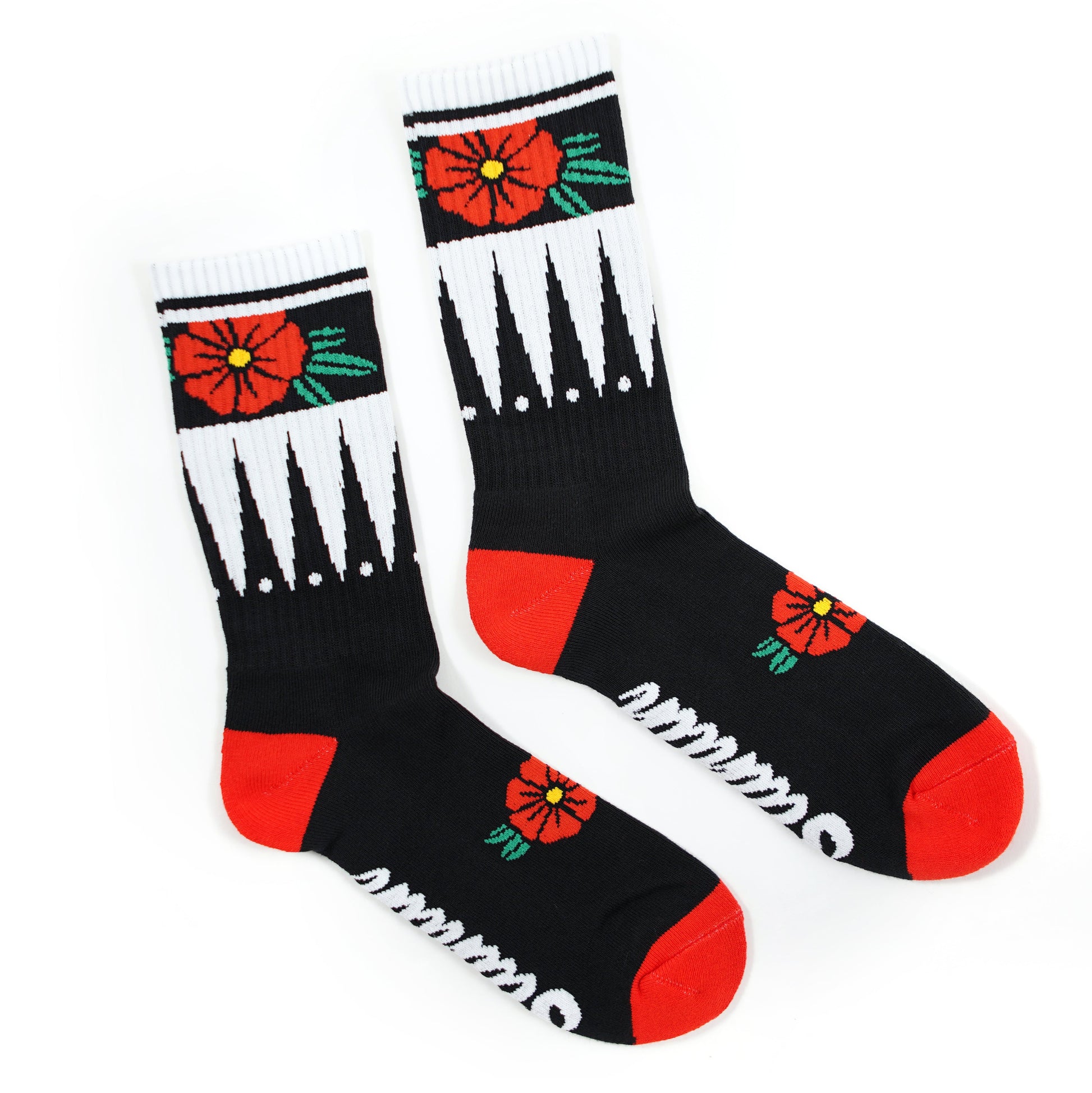 Chaussettes noires à fleurs géométriques