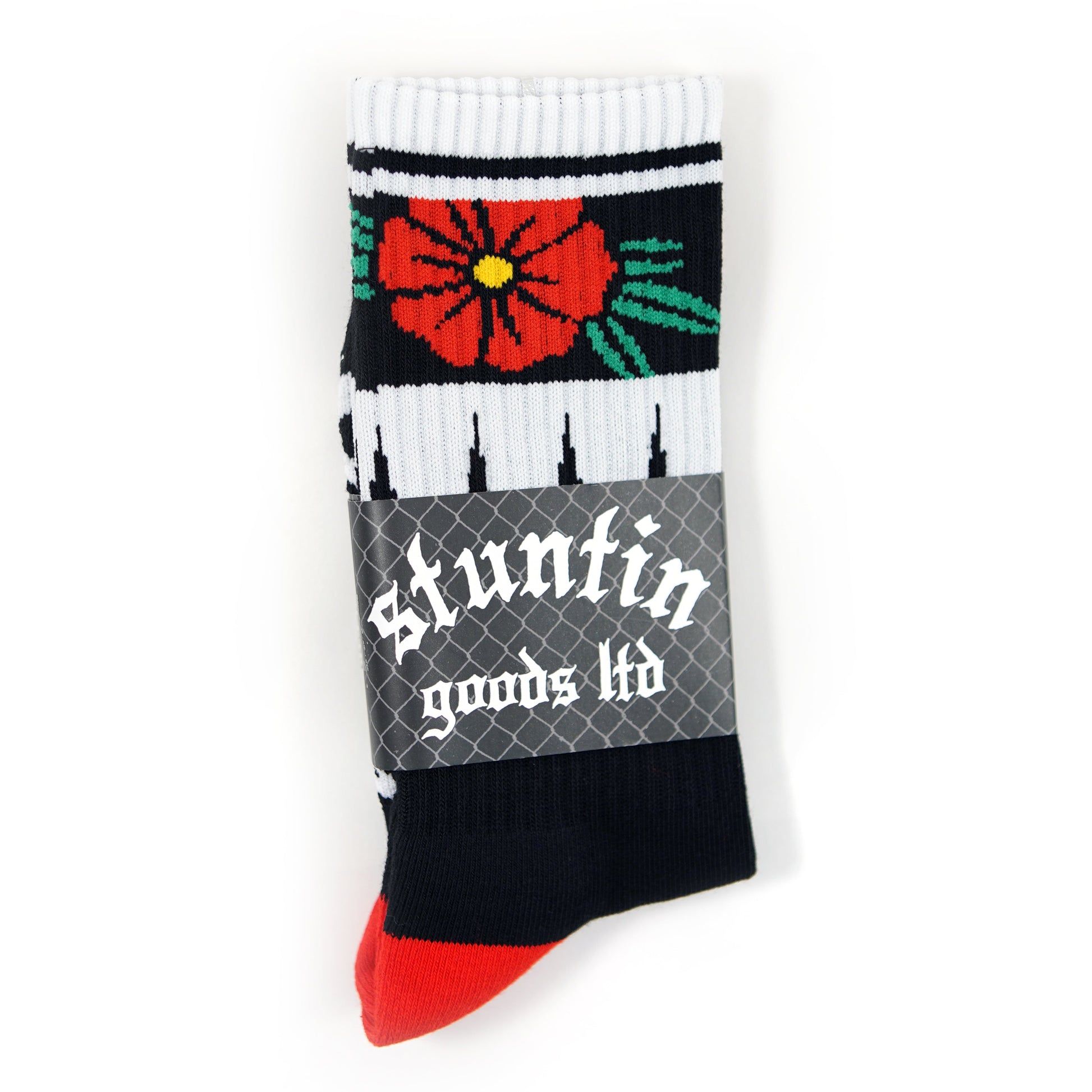 Chaussettes noires à fleurs géométriques