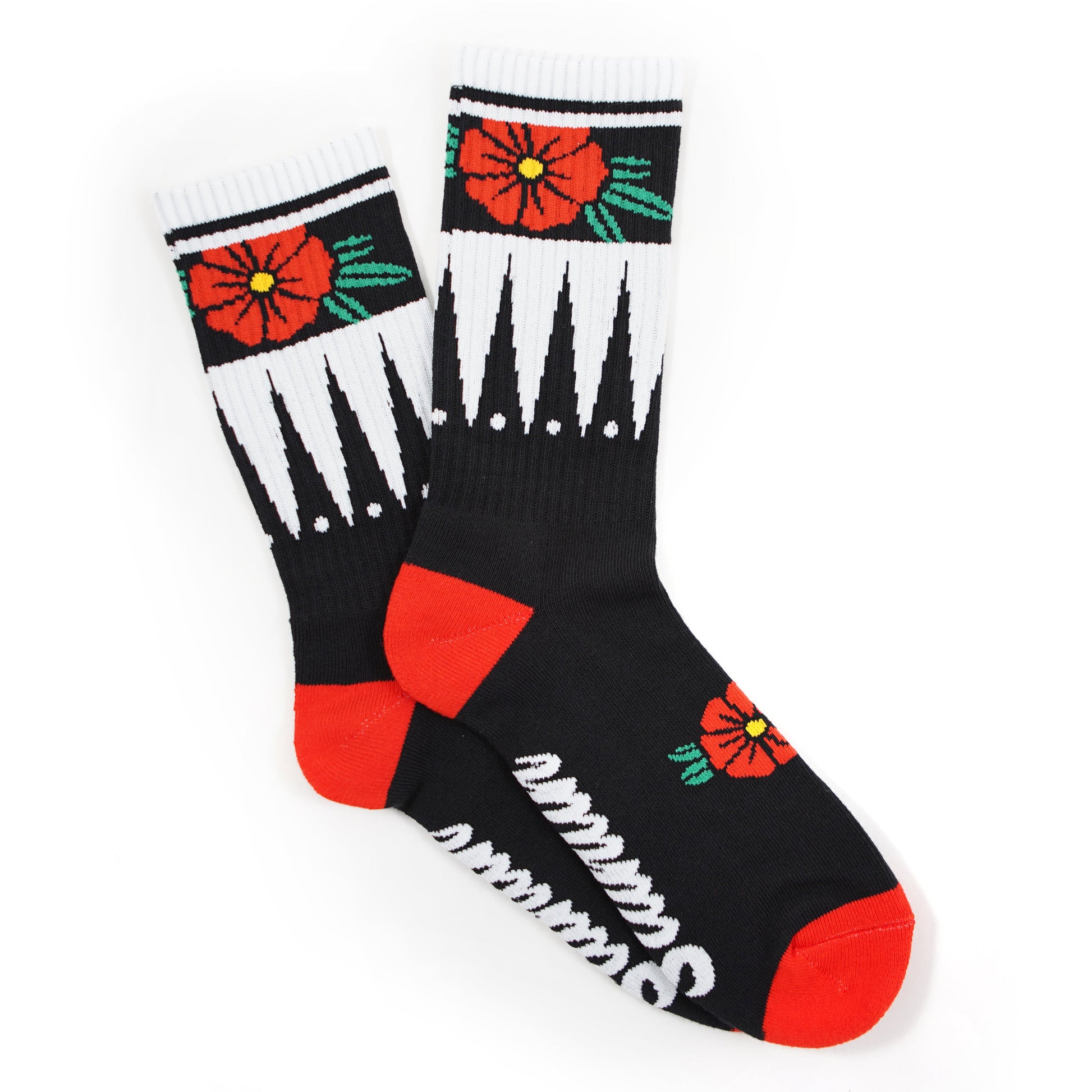 Chaussettes noires à fleurs géométriques