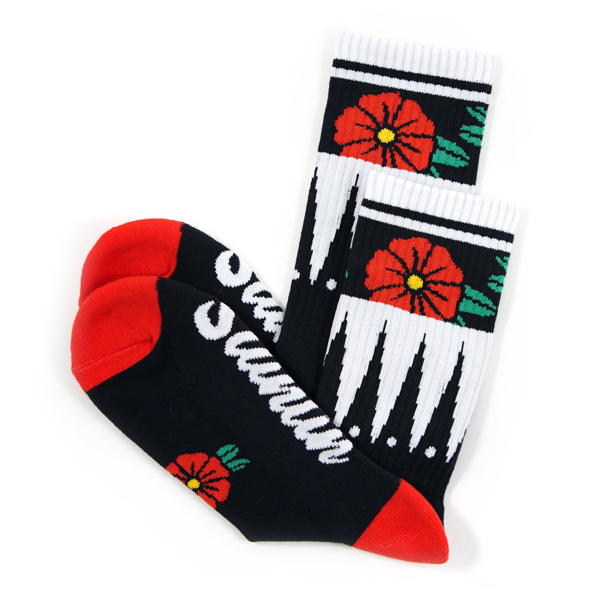 Chaussettes noires à fleurs géométriques