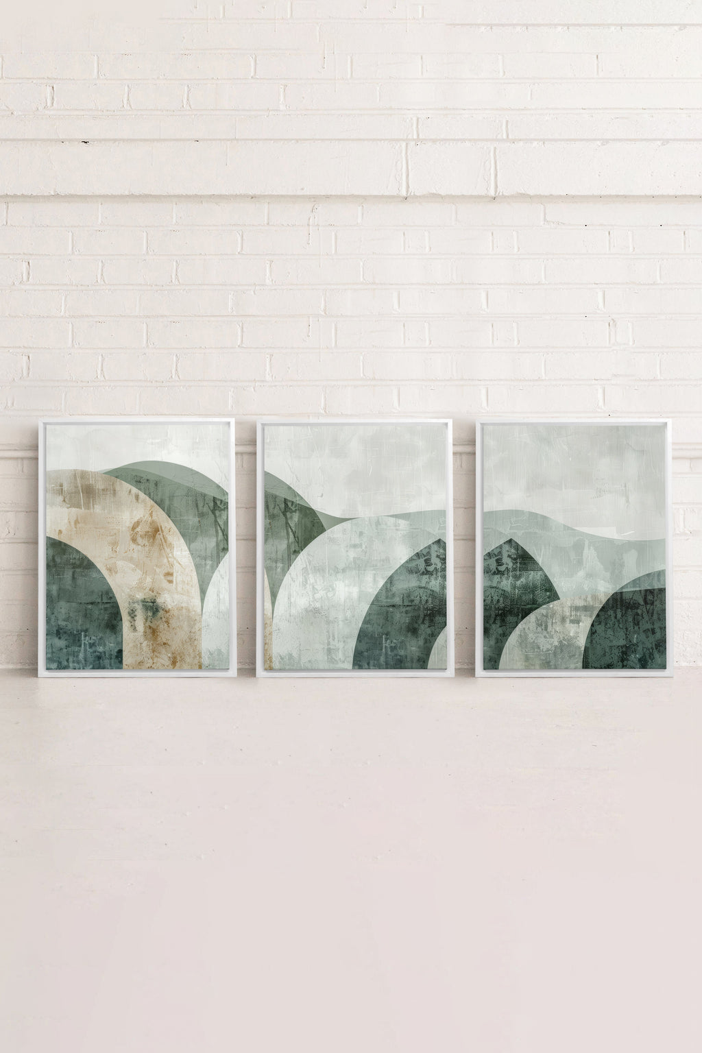GREEN ELEGANCE TRIO (3 Stretched Canvas Artworks)