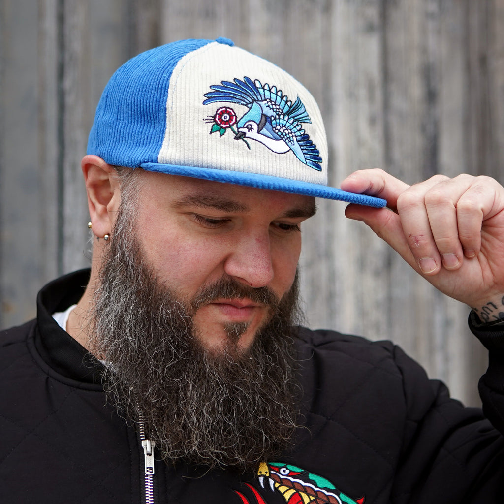 Chapeau en velours côtelé bicolore Blue Jay