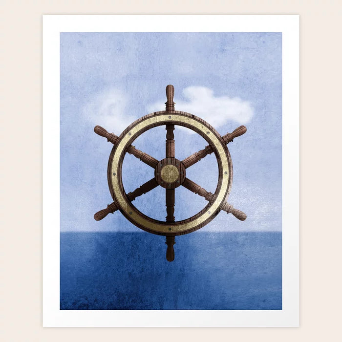 Impression d'art nautique représentant une roue de navire