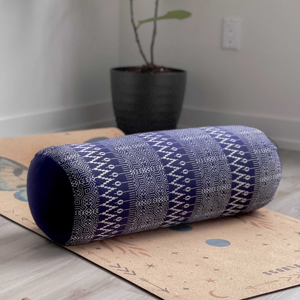 Round Yoga Bolster | Natural & Organic | Navy Print