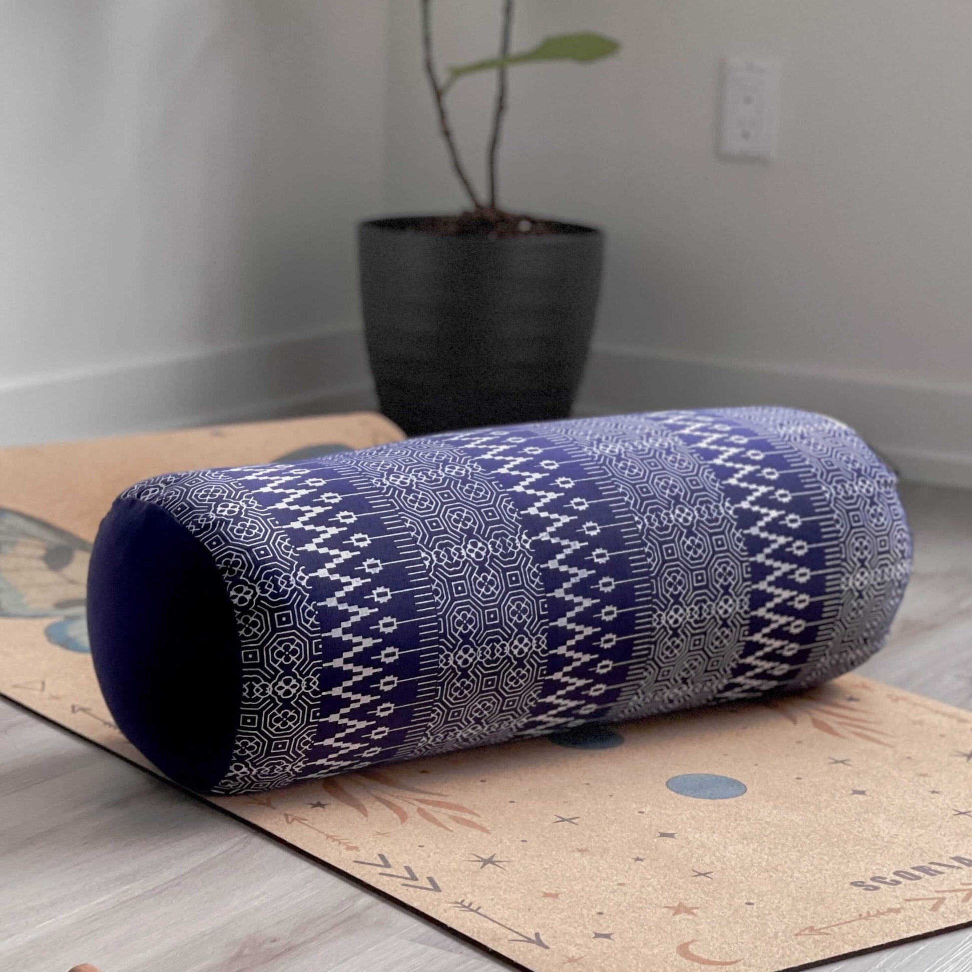 Round Yoga Bolster | Natural & Organic | Navy Print