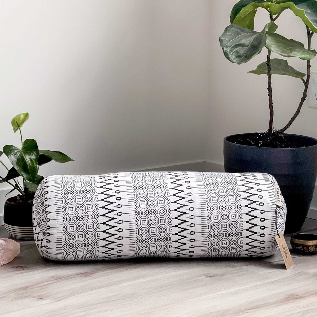 Round Yoga Bolster | Natural & Organic | Black & White Print