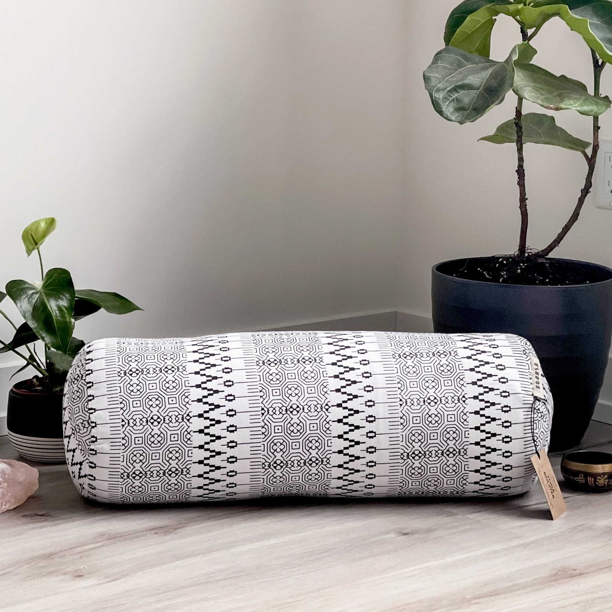 Round Yoga Bolster | Natural & Organic | Black & White Print