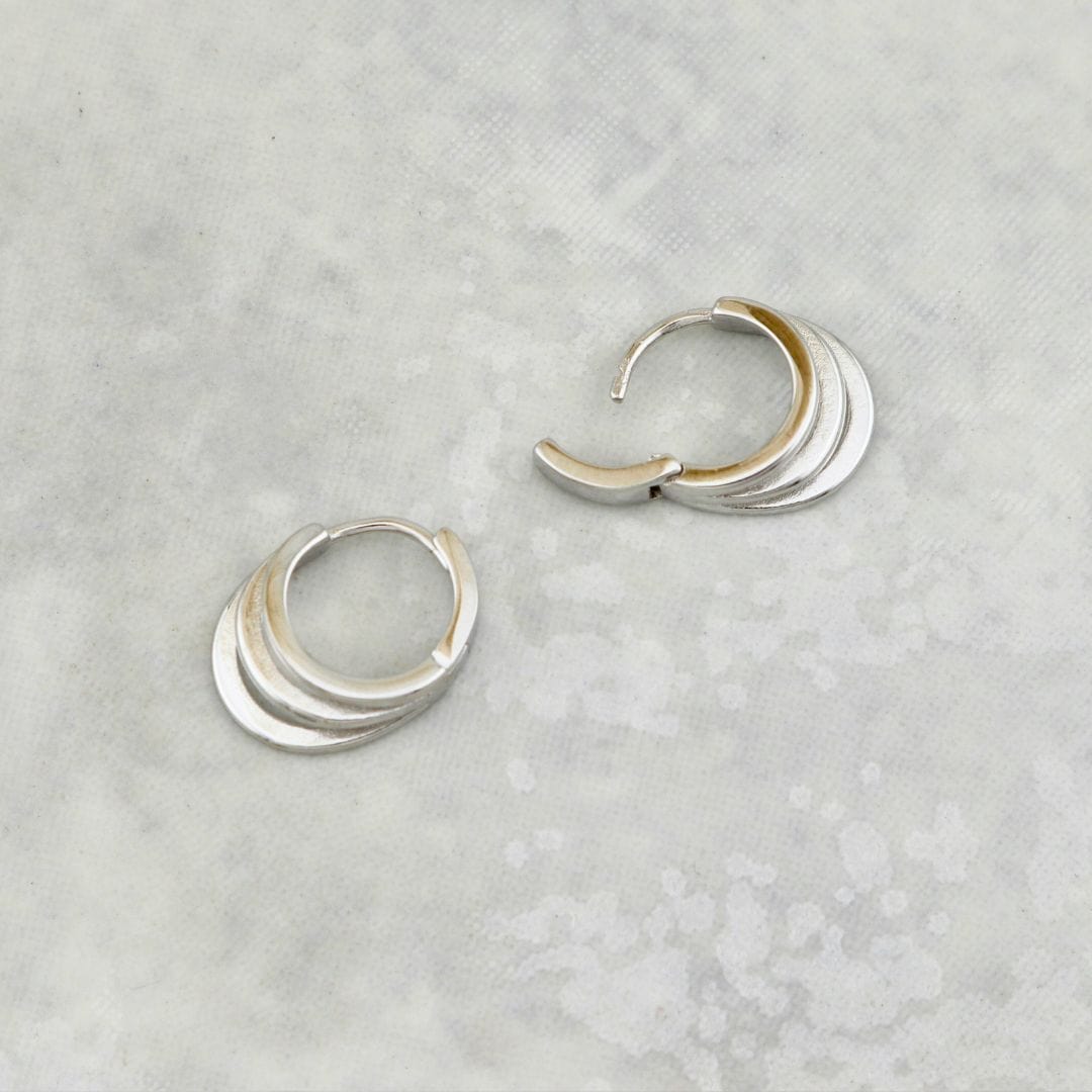 Sterling Silver Triple Row Huggie Earrings