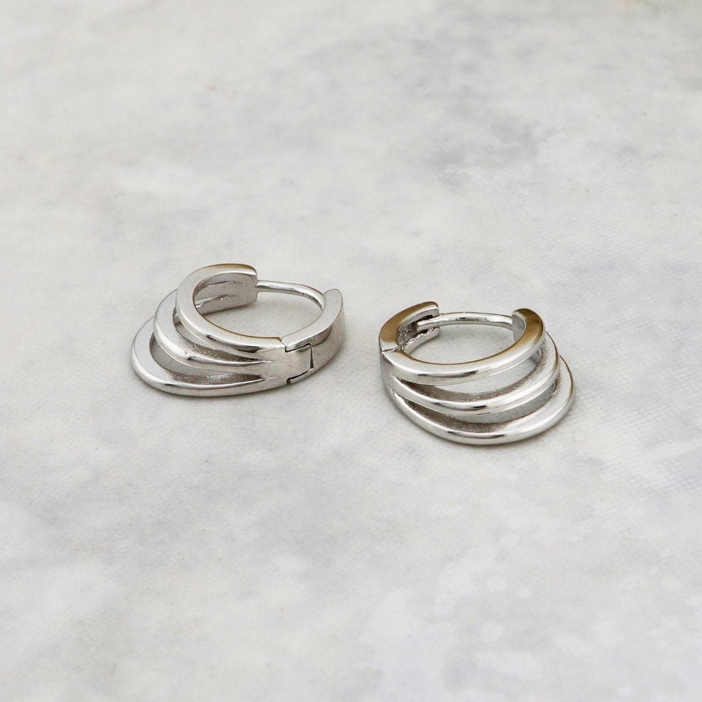Sterling Silver Triple Row Huggie Earrings