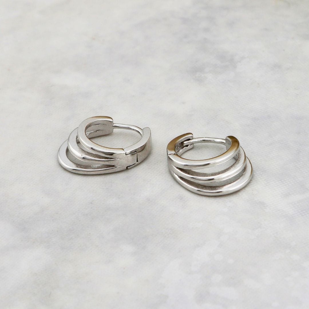 Sterling Silver Triple Row Huggie Earrings