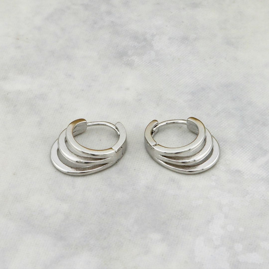 Sterling Silver Triple Row Huggie Earrings