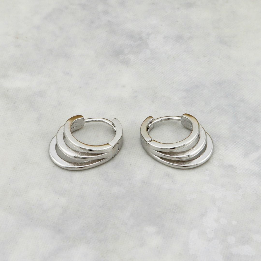 Sterling Silver Triple Row Huggie Earrings