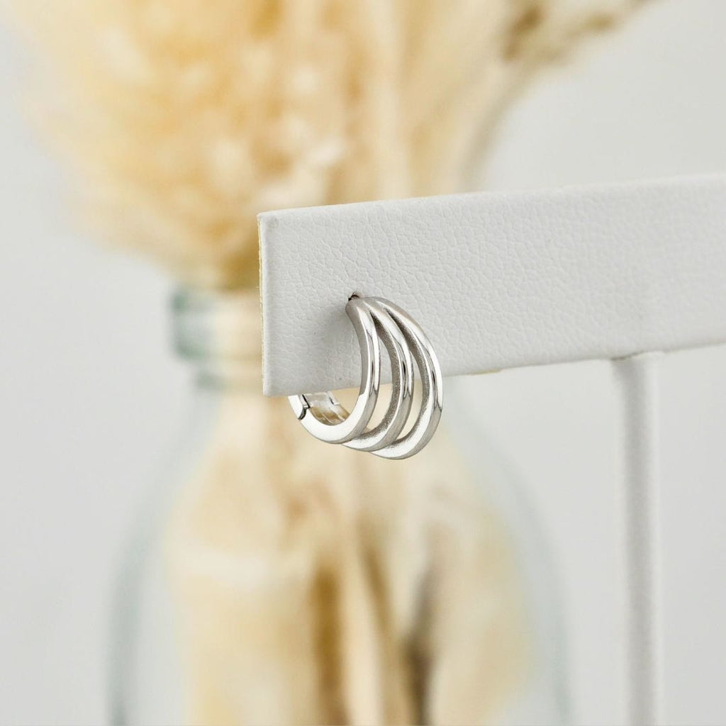 Sterling Silver Triple Row Huggie Earrings