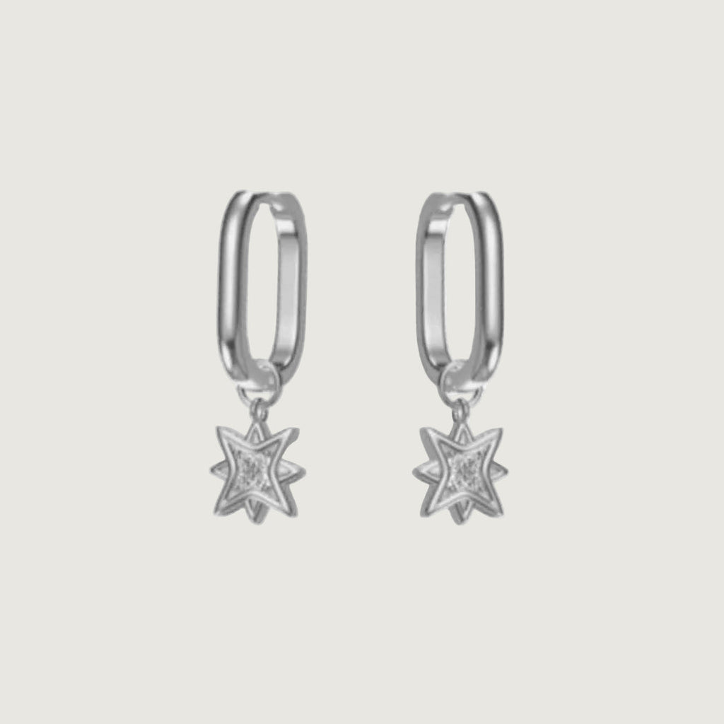 Sterling Silver North Star Huggie Earrings