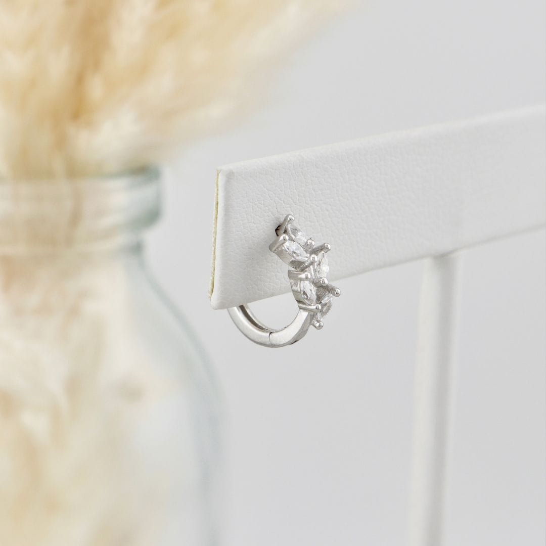 Sterling Silver Marquise Huggie Earrings