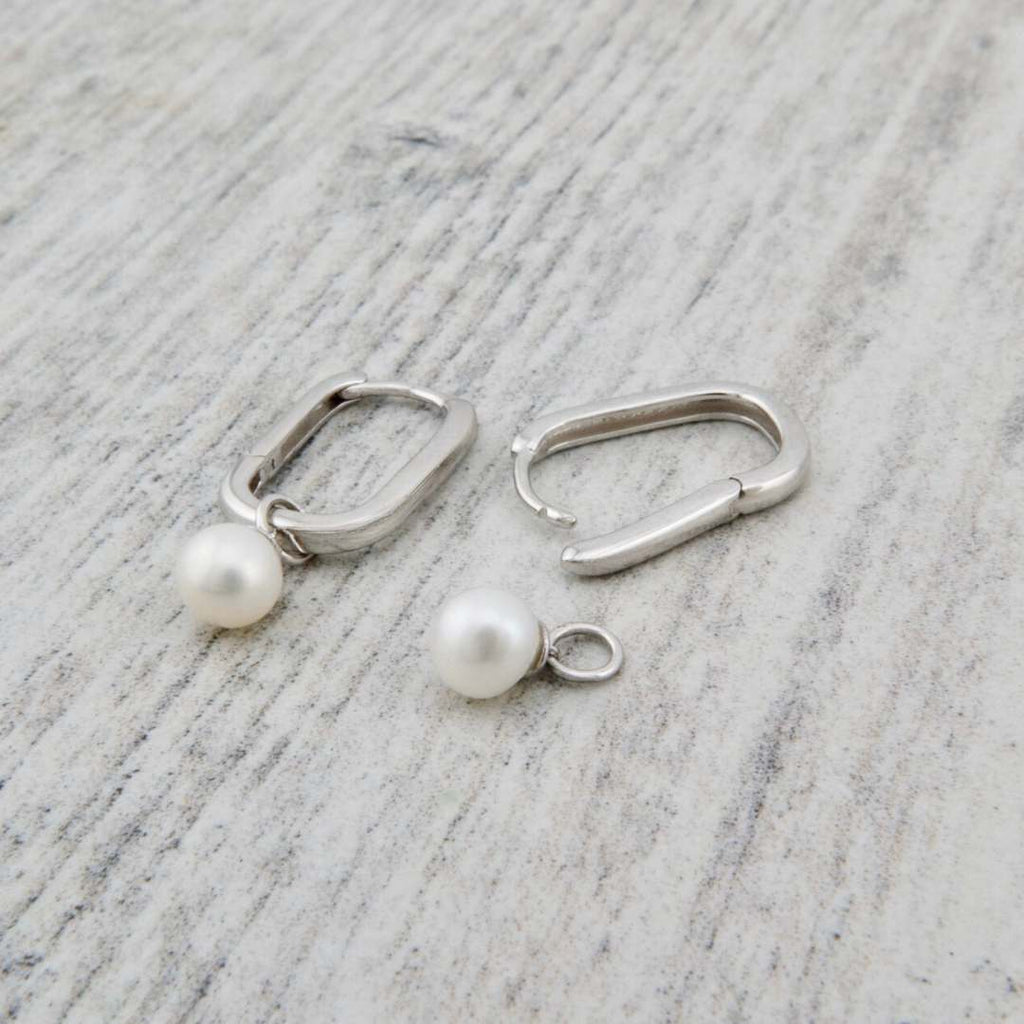 Sterling Silver Pearl Huggie Earrings