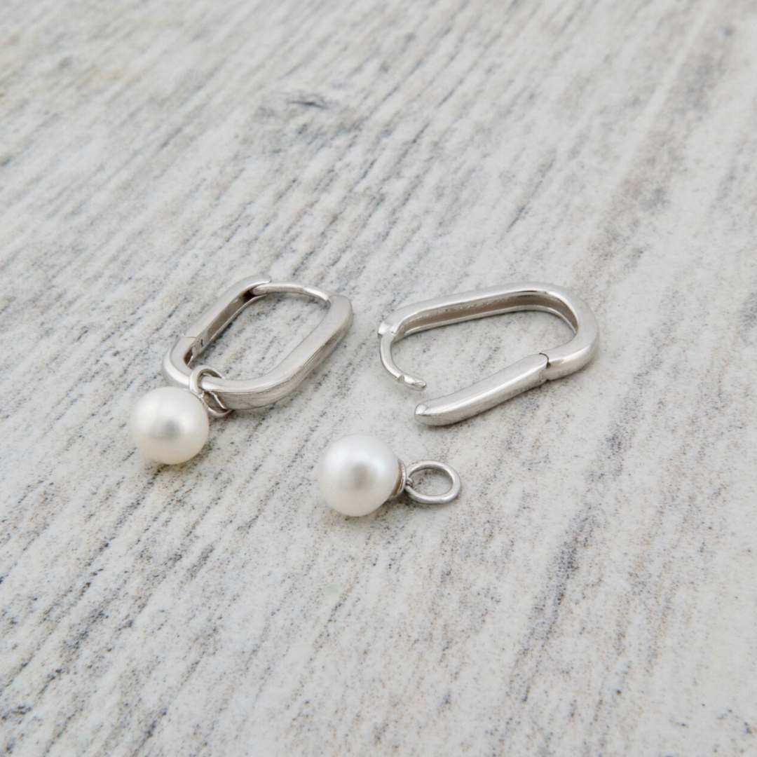 Sterling Silver Pearl Huggie Earrings