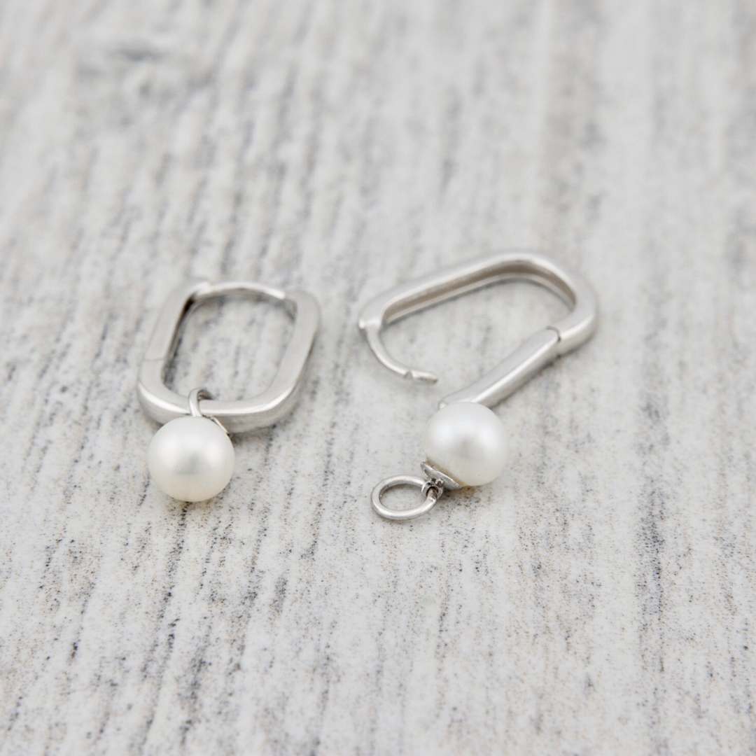 Sterling Silver Pearl Huggie Earrings