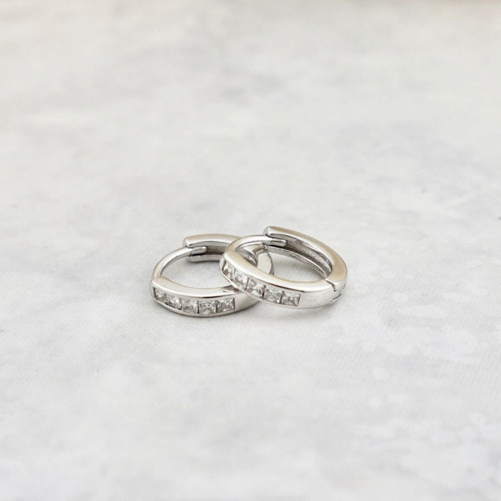 Princess Sterling Silver Huggie Earrings