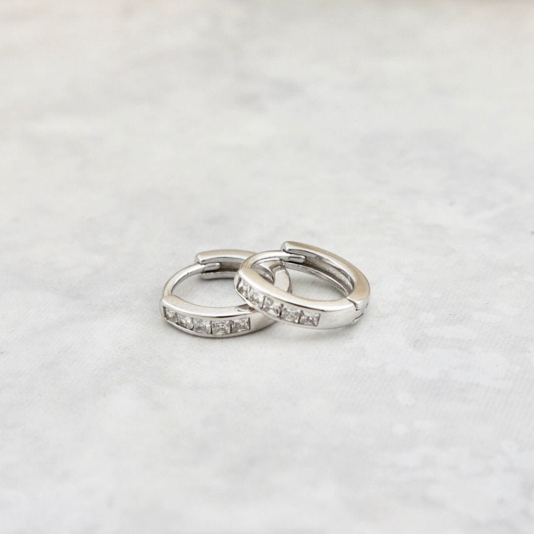 Princess Sterling Silver Huggie Earrings