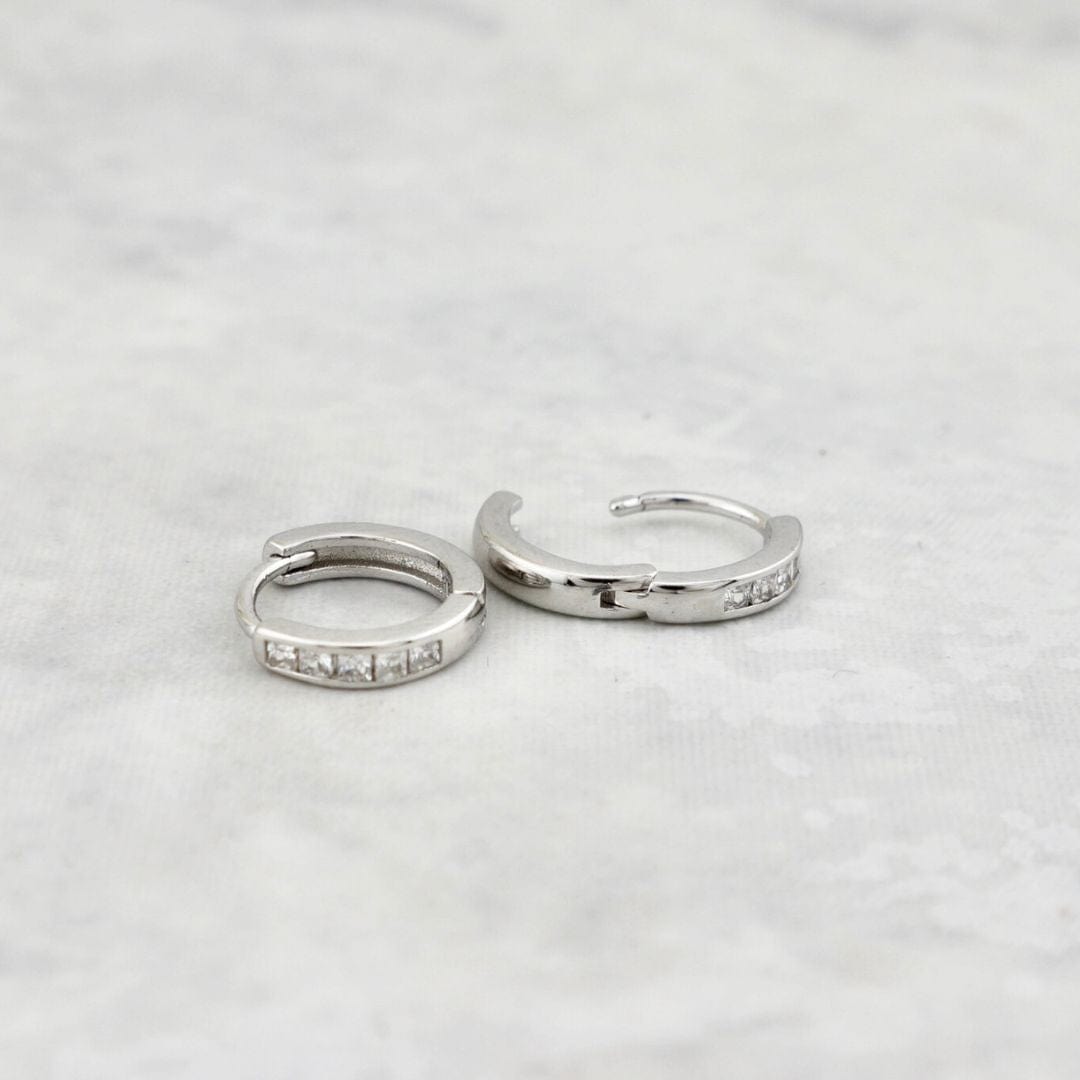 Princess Sterling Silver Huggie Earrings