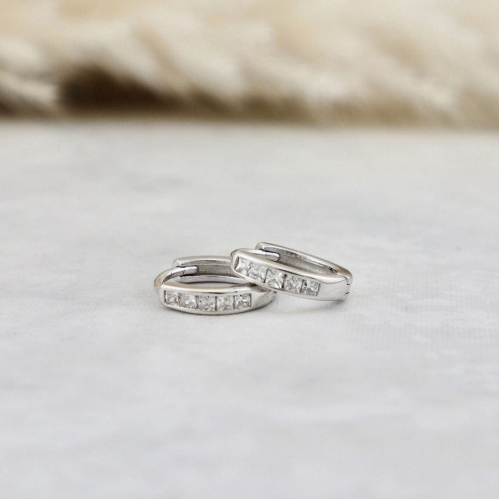 Princess Sterling Silver Huggie Earrings