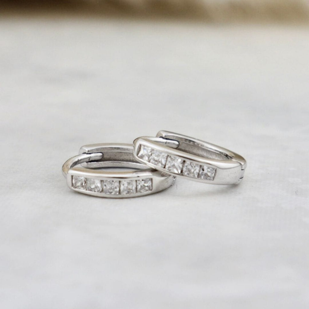 Princess Sterling Silver Huggie Earrings