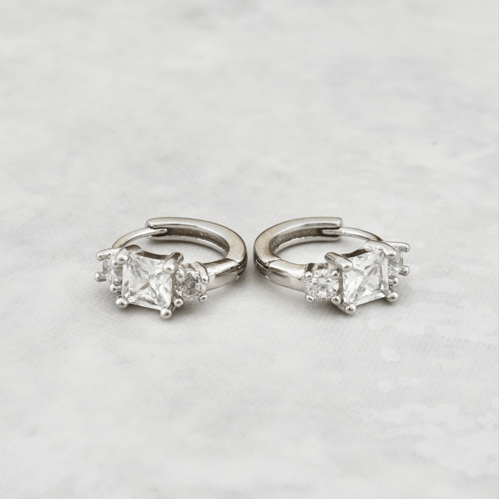 Princess Sterling Silver Huggie Earrings