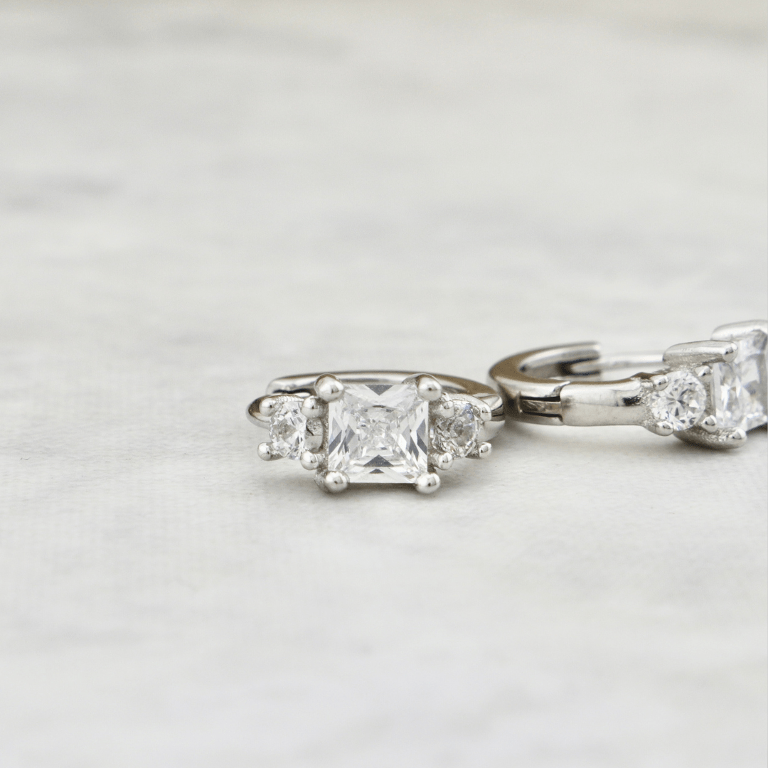 Princess Sterling Silver Huggie Earrings