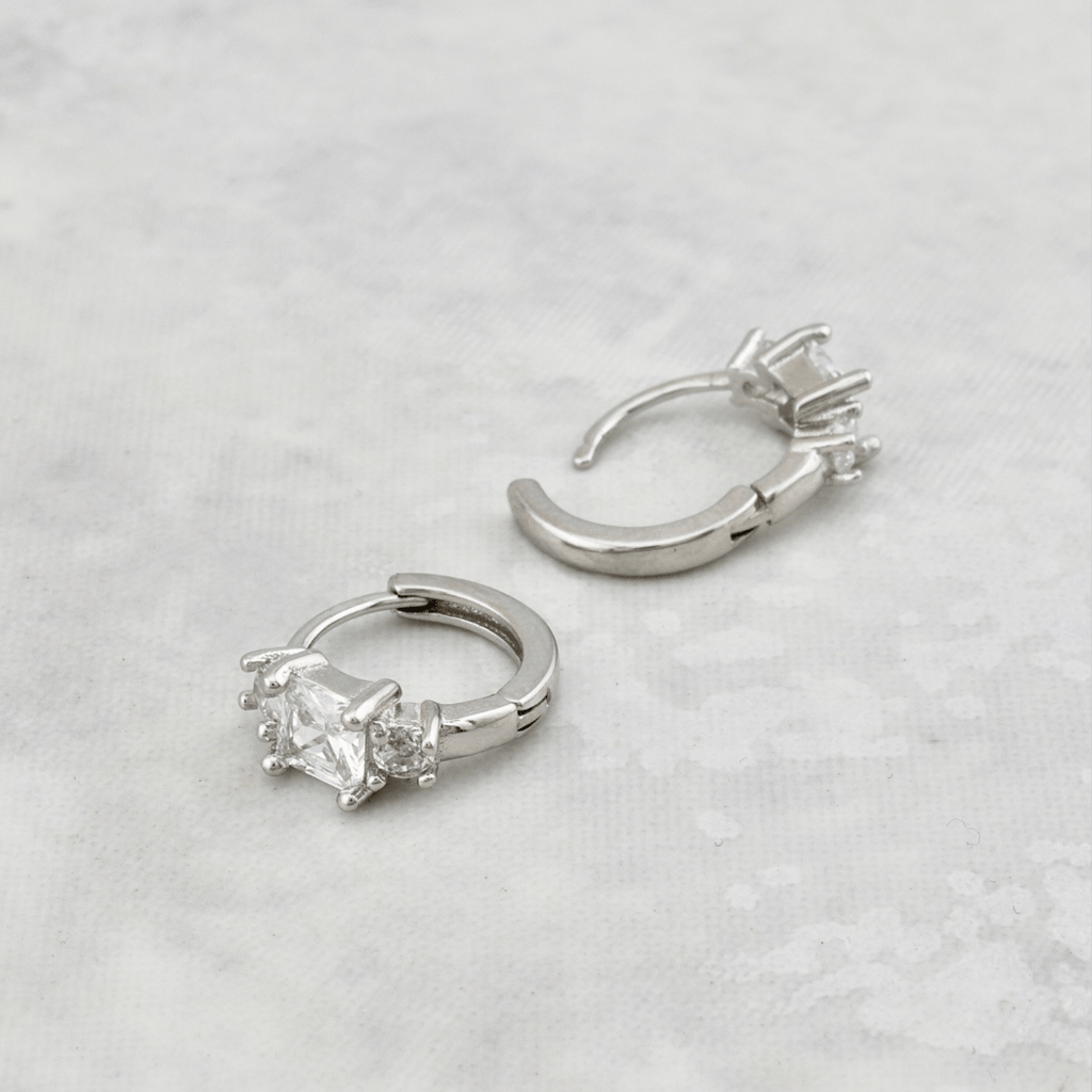 Princess Sterling Silver Huggie Earrings