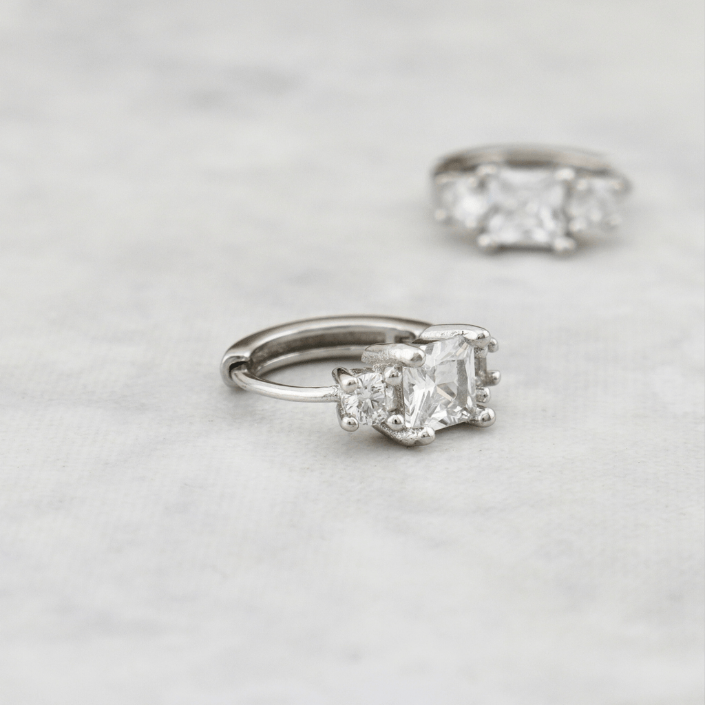 Princess Sterling Silver Huggie Earrings