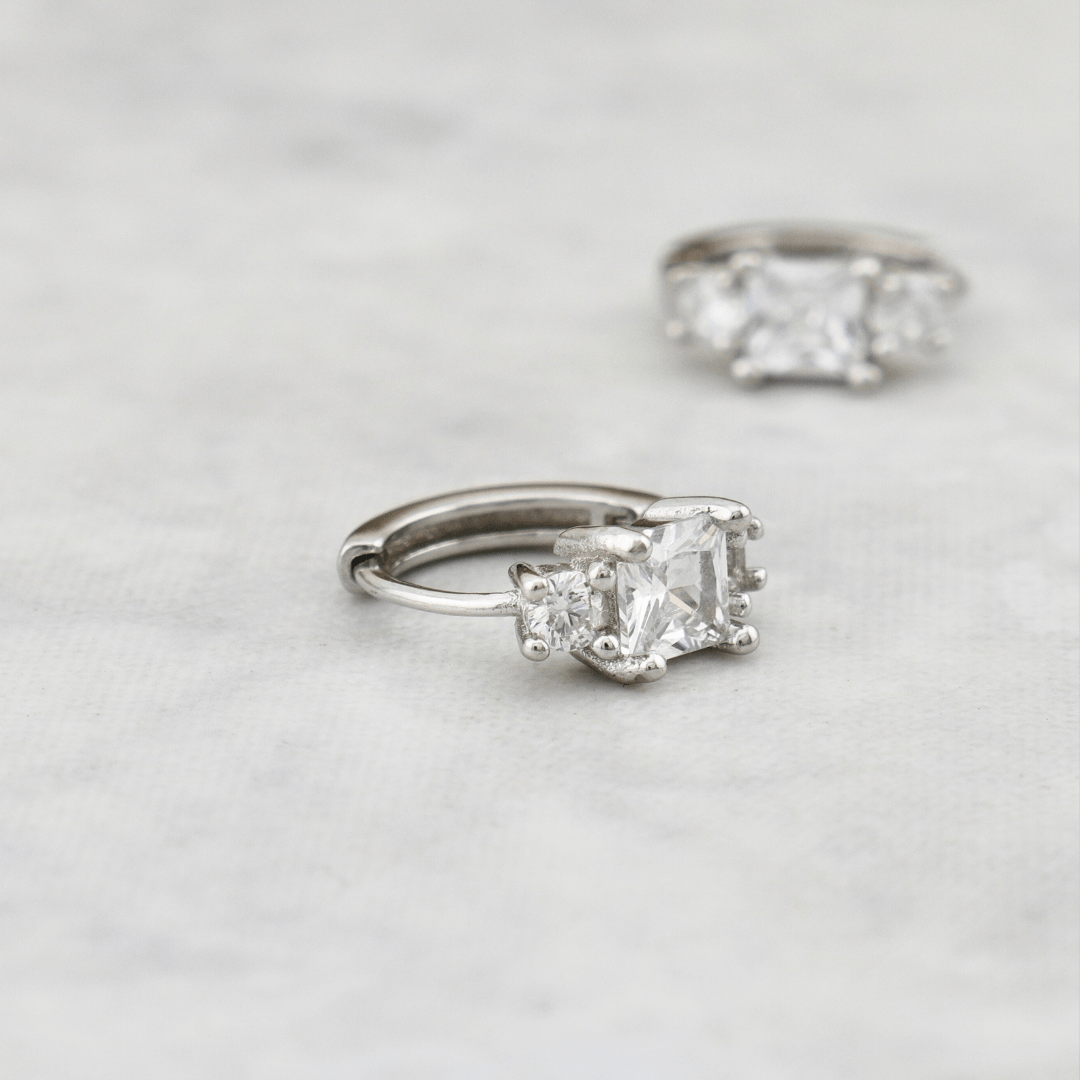 Princess Sterling Silver Huggie Earrings