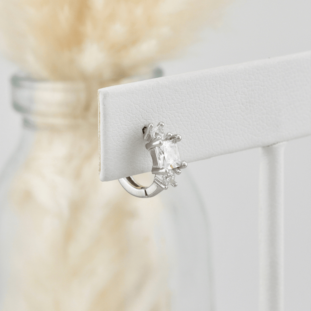 Princess Sterling Silver Huggie Earrings