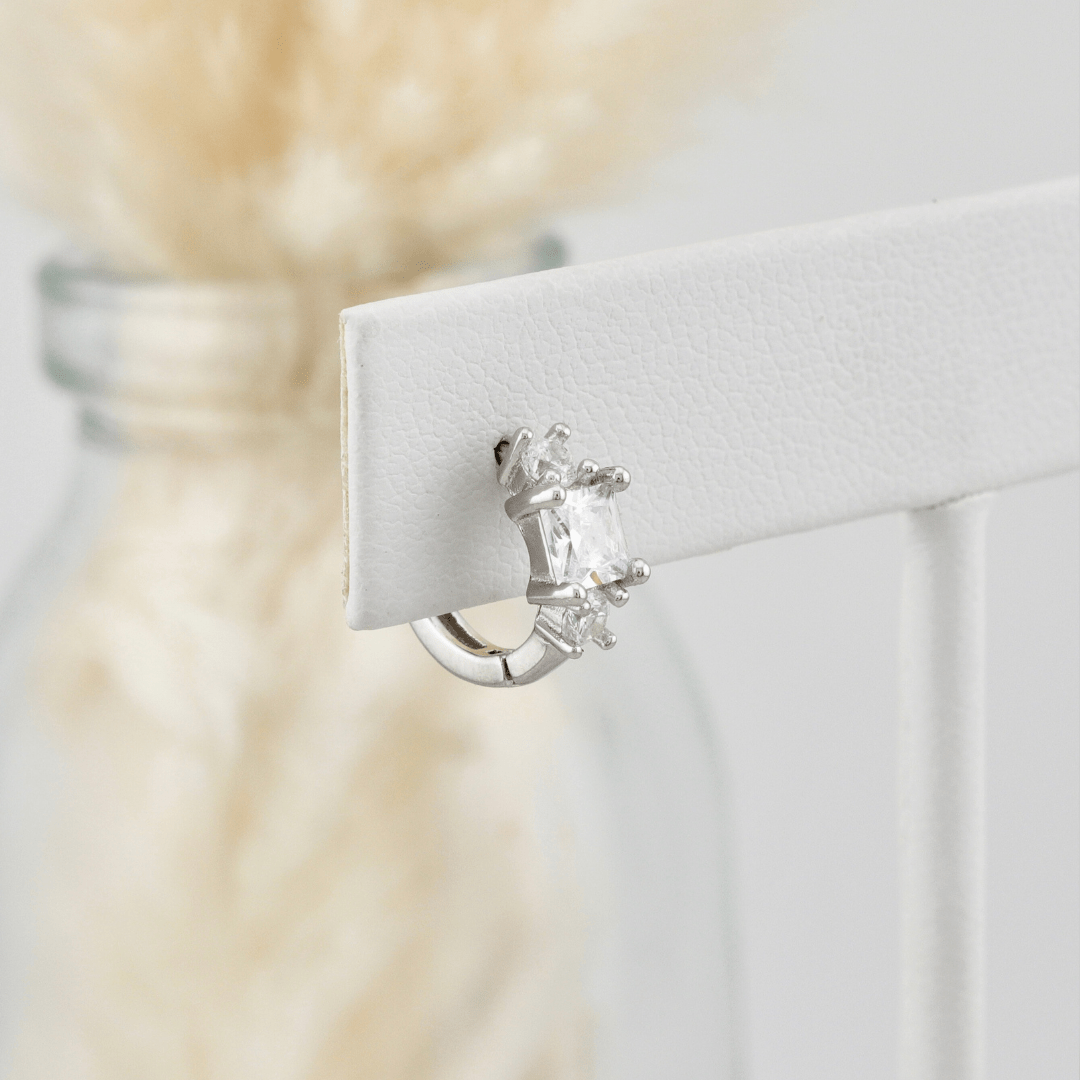 Princess Sterling Silver Huggie Earrings