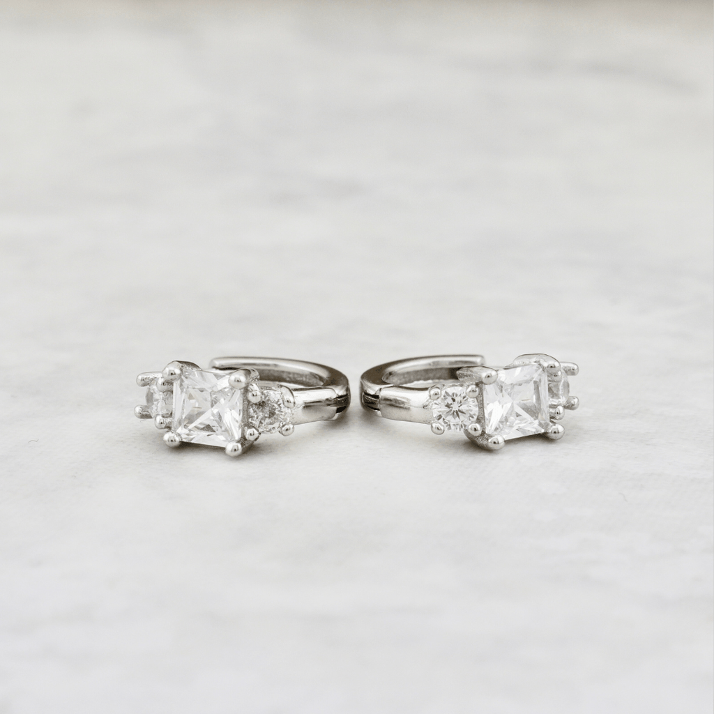 Princess Sterling Silver Huggie Earrings
