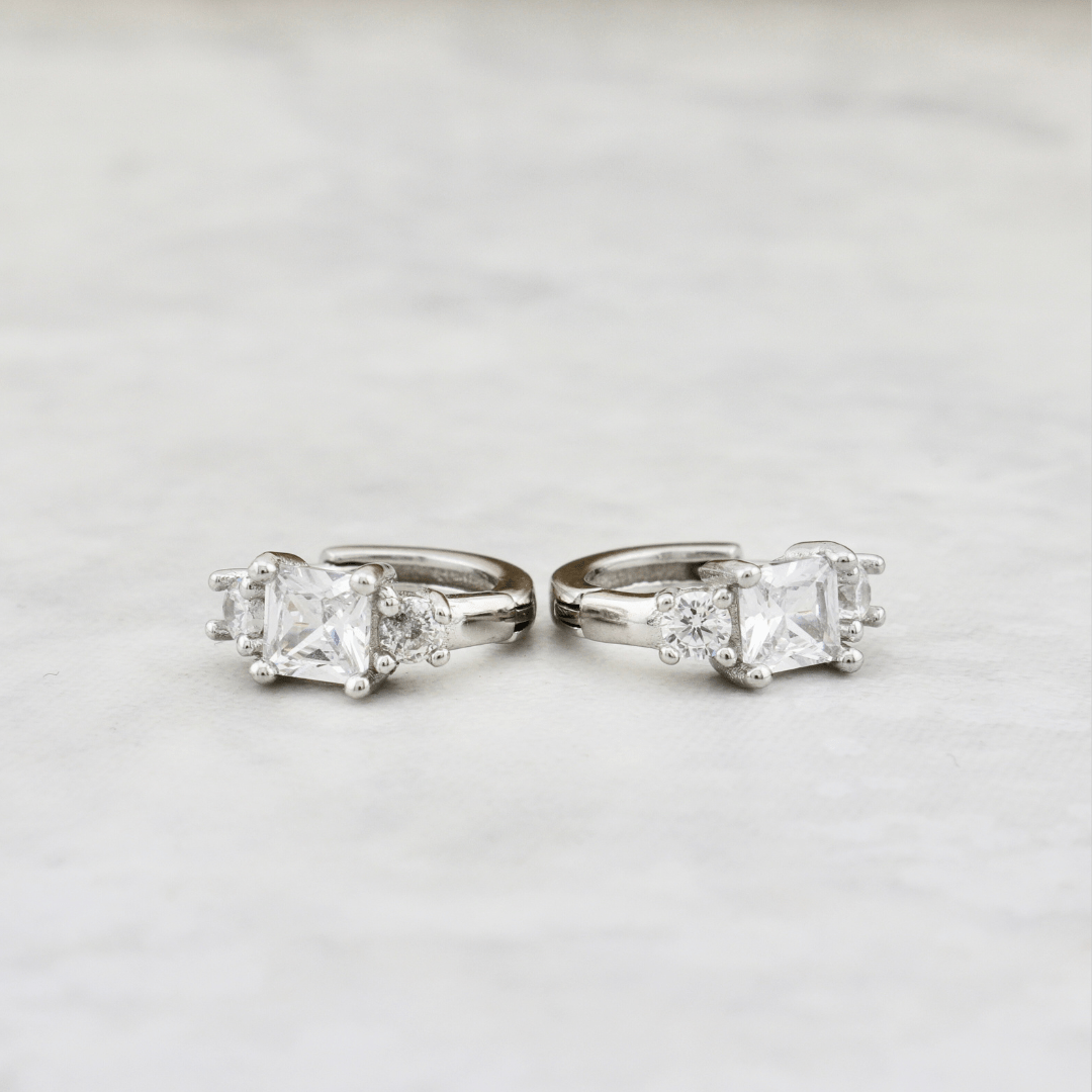 Princess Sterling Silver Huggie Earrings