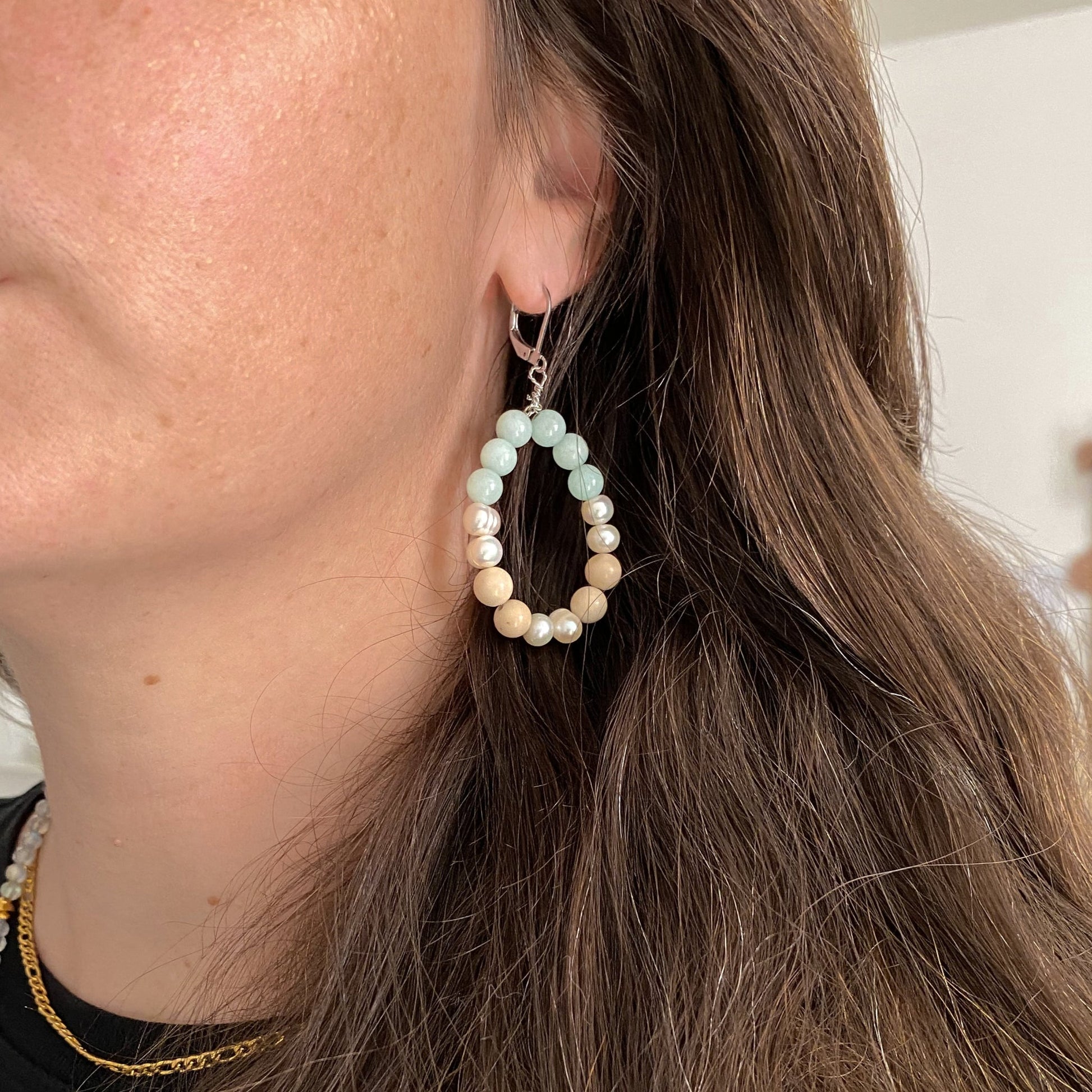 Boucles d'oreilles en amazonite et perles d'eau douce | CALANQUES