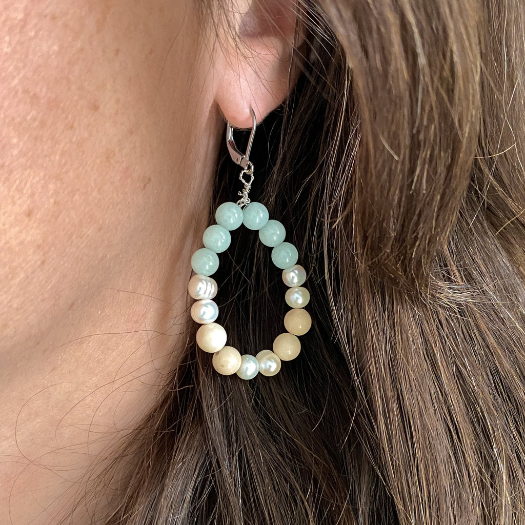 Boucles d'oreilles en amazonite et perles d'eau douce | CALANQUES