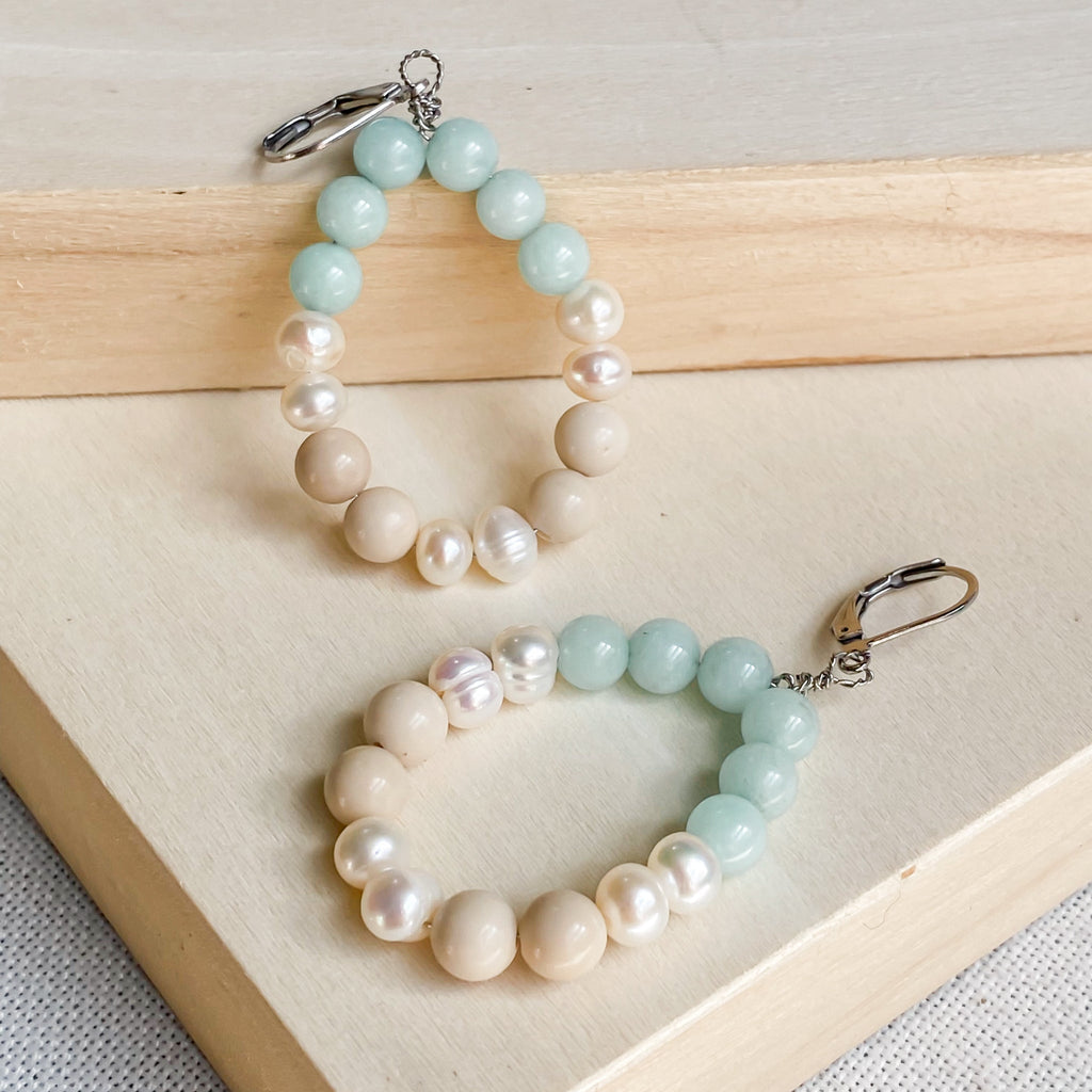 Boucles d'oreilles en amazonite et perles d'eau douce | CALANQUES